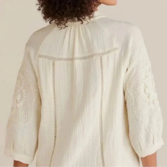 SOFT SURROUNDINGS Women's M Ivory Magnolia Gauze Tunic Top Cottage Blouse - Picture 8 of 12